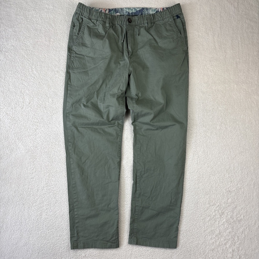 CHUBBIES Stretch Twill Pants Mens XL Green Elastic Waist Cotton Drawstring Chino